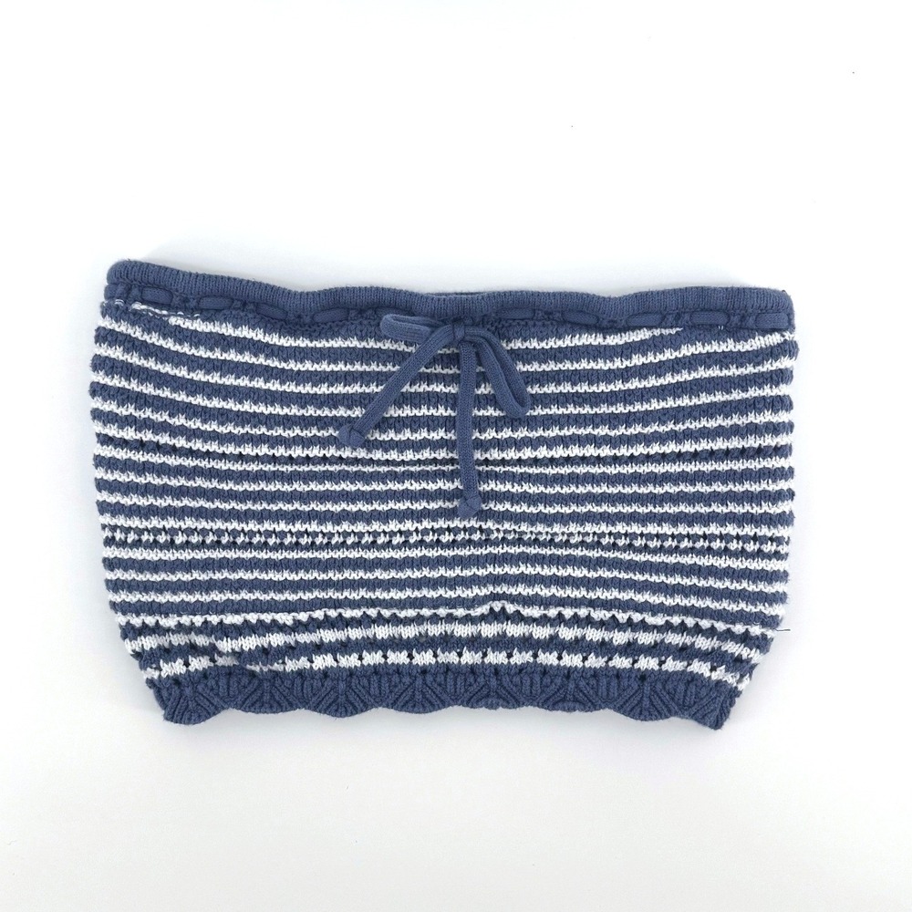 Hollister Tube Top Women Small Blue White Striped Knit Scalloped Coastal Summer